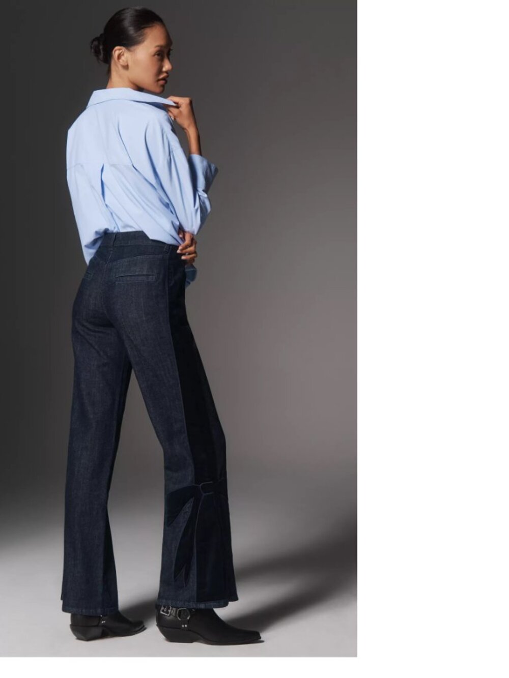 Anthropologie Maeve Bow Peep High-Rise Flare Jeans 29 denim rinse blue new nwt - Picture 2 of 9